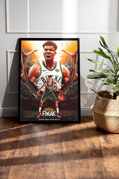 Saturn Giannis Antetokounmpo Framed Painting - Basketball Nba Poster Painting