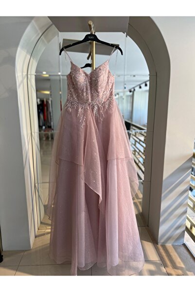 SERAP ESER EXCLUSIVE TİARA- PUL İŞLEMELİ KABARIK TÜL PUDRA ABİYE