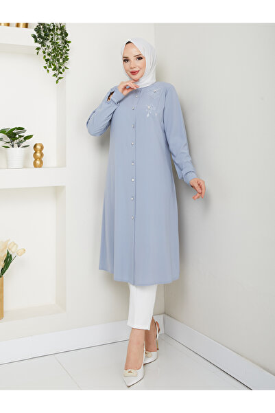 BELLİNA Kadın Medine İpeği Yazlık Tunik Gri