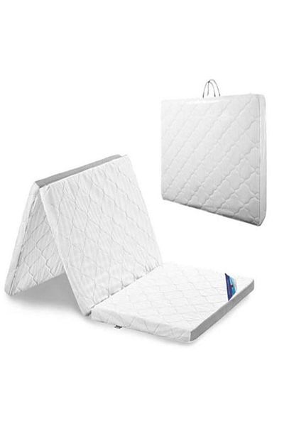 AWF AL WADI FURNITURE Sleep EZ Single Heavy Duty Medical Floral White Quilted Portable Tri-Folding Mattress & Storage Bag