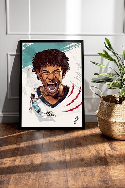 Saturn Ja Morant Framed Painting - Basketball Nba Poster Painting