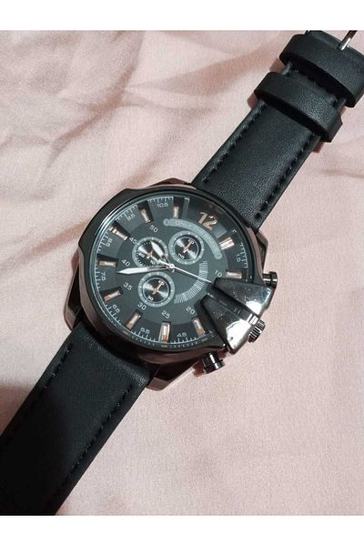 Brality Men's Wrist Watch Watch ... (Stitched) Black Leather Band... Black Color Round Case- 6026