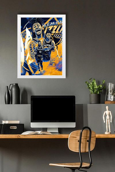 Saturn Ja Morant Framed Art Print - Memphis Grizzlies Nba Poster Painting