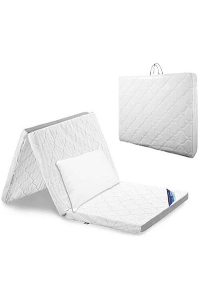 AWF AL WADI FURNITURE Sleep EZ Single Heavy Duty White Floral Quilted Portable Tri-Folding Medical Mattress with Pillow