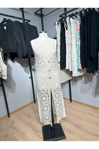 MT CLUB Kadın Tığ İşlemeli Uzun Kolsuz Yazlık Yelek