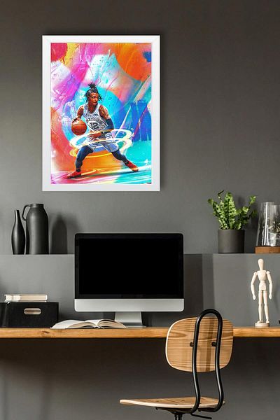 Saturn Ja Morant Framed Painting - Basketball Nba Poster Painting