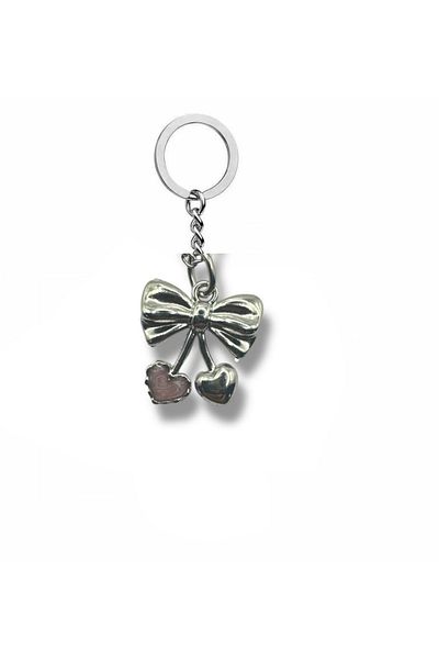 Herşey Nota Unisex Keychain with Pink Stone Heart Bow Figure – Elegant and Romantic Accessory
