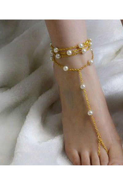 Shiklik MODA Gold Color Pearl Chain Anklet to Complement Your Elegance