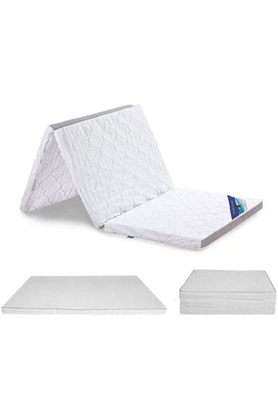 AWF AL WADI FURNITURE Sleep EZ Single Heavy Duty White Floral Quilted Portable Tri-Folding Medical Mattress with Pillow
