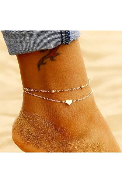 Genel Markalar Şıklığınızı Tamamlayacak 2'li Zincir Kalp Halhal