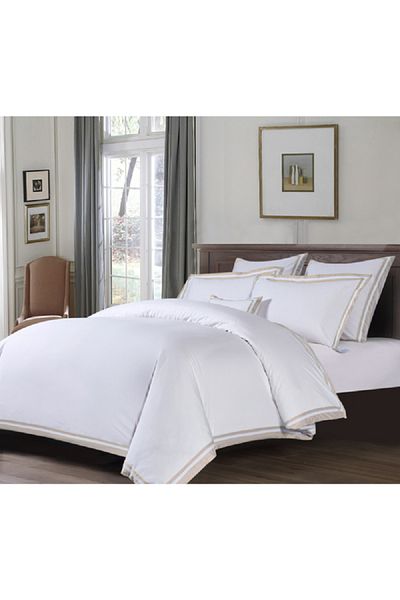 Oceana 2-Piece Super Comfortable Twin Size Duvet Cover Set White and Taupe