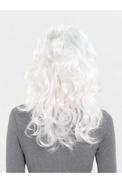 Teknosfer White Color Wavy Long Party Wig with Bangs