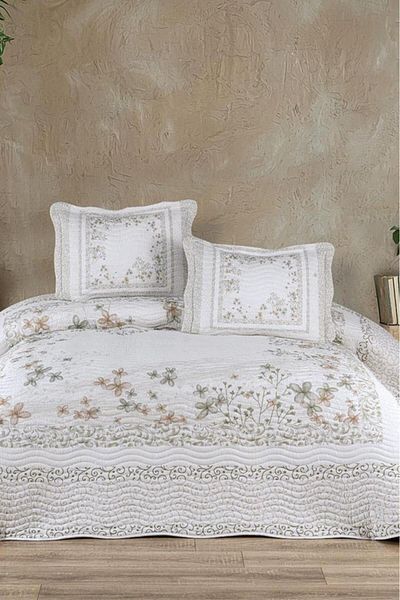 Çeyiz Diyarı Liora Printed Quilted Double Bedspread Beige