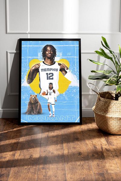 Saturn Ja Morant Framed Art Print - Memphis Grizzlies Nba Poster Painting