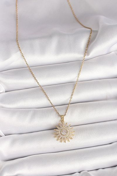 Skygo 316L Steel Gold Color Chain Zircon Stone Sun Model Women's Necklace - Tj-Bko9978