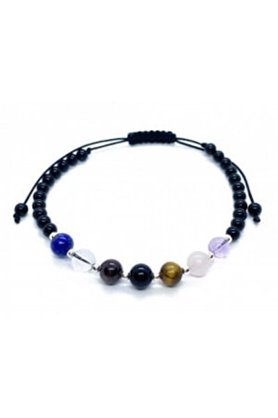 byRetroChique Bratara zodia capricorn cu semipretioase si bilute de argint 925+onix lucios