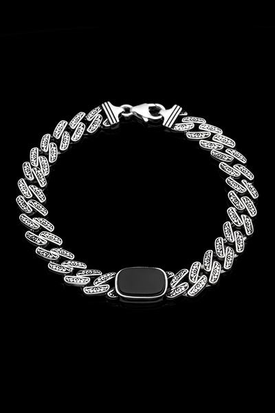 OTTOTESBİH Oniks Taşlı 9mm Gurmet 925 Ayar Gümüş Erkek Bileklik