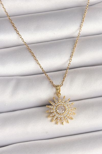 Skygo 316L Steel Gold Color Chain Zircon Stone Sun Model Women's Necklace - Tj-Bko9978