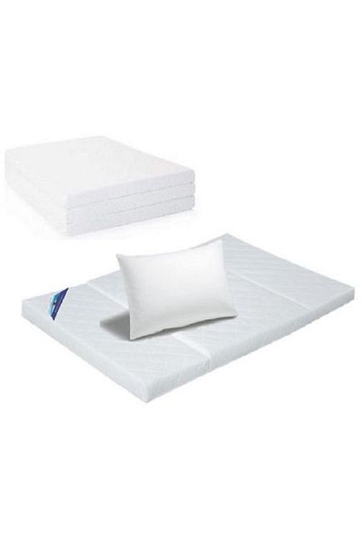 AWF AL WADI FURNITURE Sleep EZ Heavy Duty Double Medical Floral White Quilted Portable Tri-Folding Mattress with Pillow
