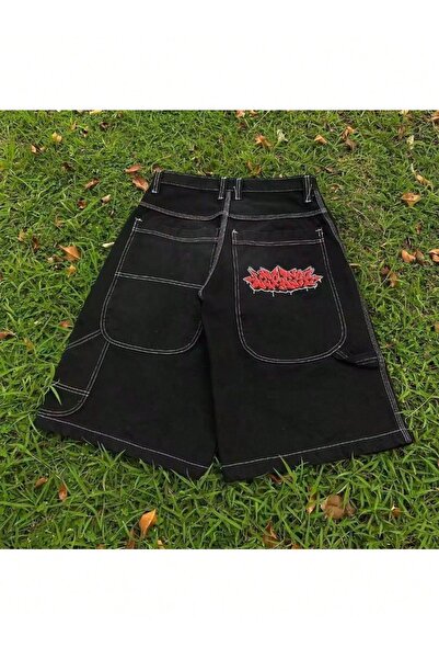 DEEFWEAR Y2k Trend Nakış Detay Jean Şort Bermuda