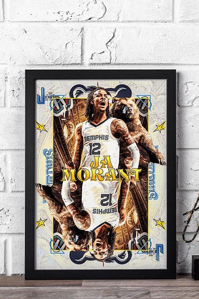 Saturn Ja Morant Framed Painting - Basketball Nba Poster Painting