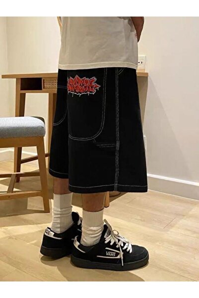 DEEFWEAR Y2k Trend Nakış Detay Jean Şort Bermuda