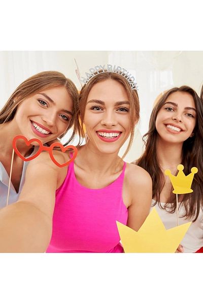 UZAY ONLİNE Silver Crystal Stone Happy Birthday Crown