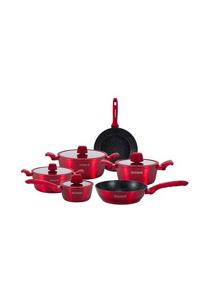 Royalty Line Set of pots and pans with lids, marbled, 10 pieces Royalty Line RL-T10 red, non-stick