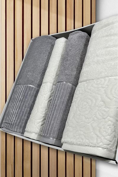 Çeyiz Diyarı Sevgi Bath Set 4 Pieces Cream - Gray