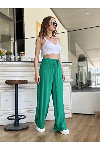 boutich Women's Green Cotton Palazzo Pants