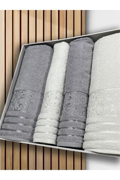 Çeyiz Diyarı Deren Bath Set 4 Pieces Cream - Gray