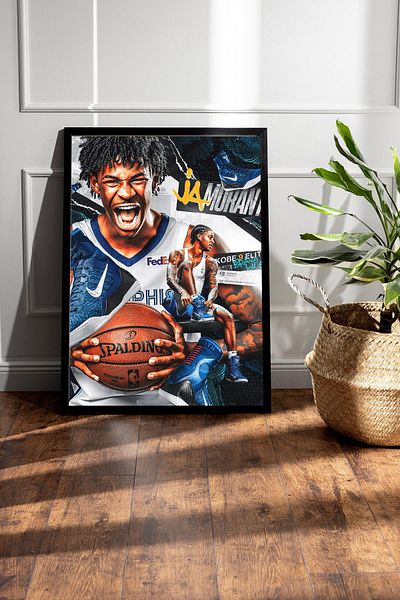 Saturn Ja Morant Framed Painting - Basketball Nba Poster Painting