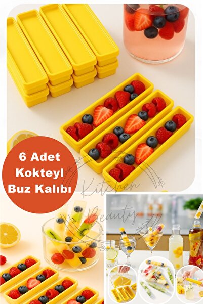 Kitchen Beauty 6 Adet Dikdörtgen Kapaklı Çubuk Şekilli Silikon Buz Kalıbı Kah...