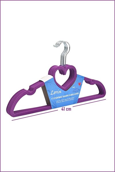 EZMK EV GEREÇLERİ Kalp Desenli Kaymaz Kadife Elbise Askısı 5 Adet