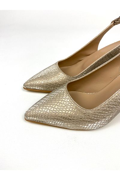 Gloriys Ayakkabı & Çanta Gold Pattern 6 cm Thick Heel Shoes 01496
