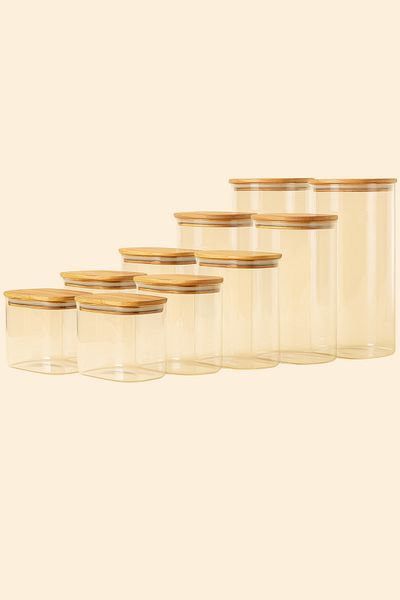 Mirilliahome Set of 10 Vacuumed Borosilicate Glass Rectangular Jars with Bamboo Lids – Food and Pulses Storage