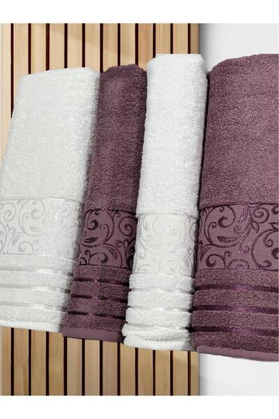 Çeyiz Diyarı Deren Bath Set 4 Pieces Cream - Plum