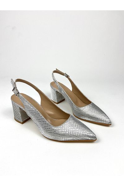 Gloriys Ayakkabı & Çanta Silver Pattern 6 cm Thick Heel Shoes 01496