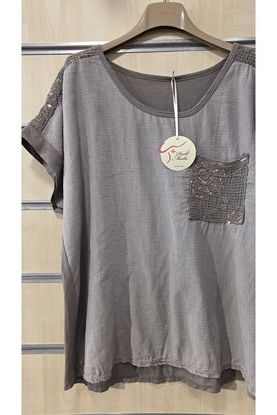 Park Moda Ιταλική μπλούζα με δαντέλα με μονή τσέπη