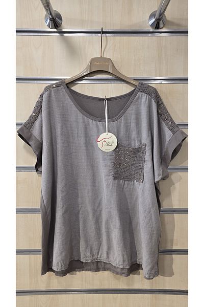 Park Moda Ιταλική μπλούζα με δαντέλα με μονή τσέπη