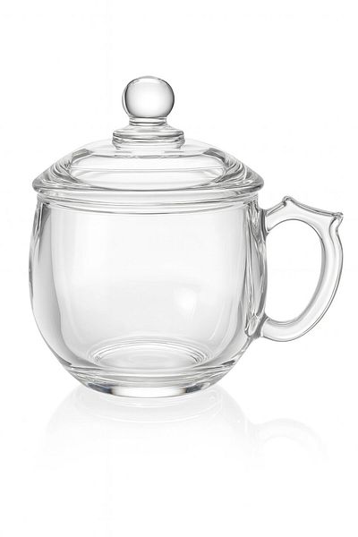 FAIR HOME Crystal Thick Glass Single Lid Large Size Herbal Tea Cup 370 Ml.