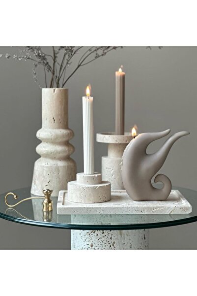 SCA CANDLE Dekoratif Mum Dalga+Şamdan Mum Toplam 3 Parça Modern Dekoratif Soy...