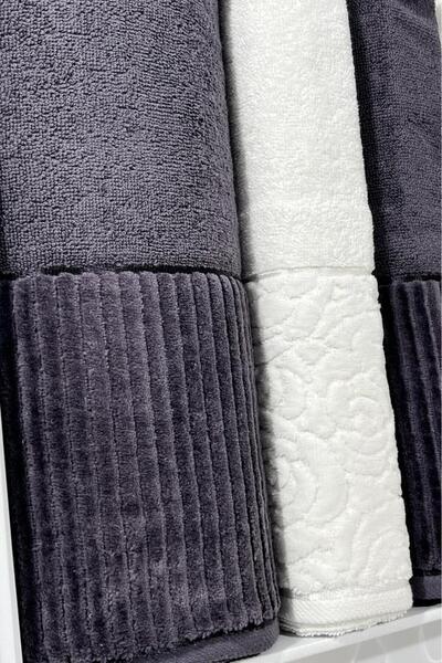 Çeyiz Diyarı Sevgi Bath Set 4 Pieces Cream - Anthracite