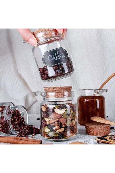 Yenigeldi 4Pcs 250ml Small Glass Storage Jars with Cork Lids and Spoons Y802