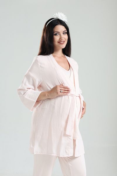 BLACKMORE Tuba Powder Muslim Fabric Double Breasted Maternity Pajamas Set with Maternity Maternity 3-Piece Pajamas Set