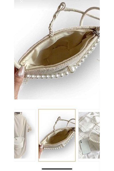 morpembej kadın erkek çocuk White Mussel Bag with Pearl Necklace Detail / Mussel Bag with Pearl Pendant / Mussel Bag with Pearls