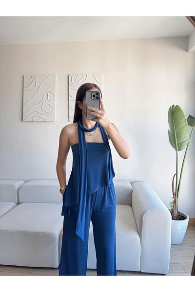 Zoom Butik Flounced Sandy Suit - Indigo
