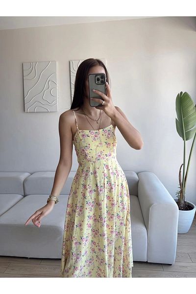 Zoom Butik Strappy Floral Jessica Dress - Yellow