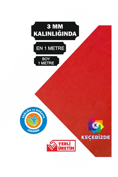 KeçeBizde Red Thick Felt 3 mm Thickness 1 Meter