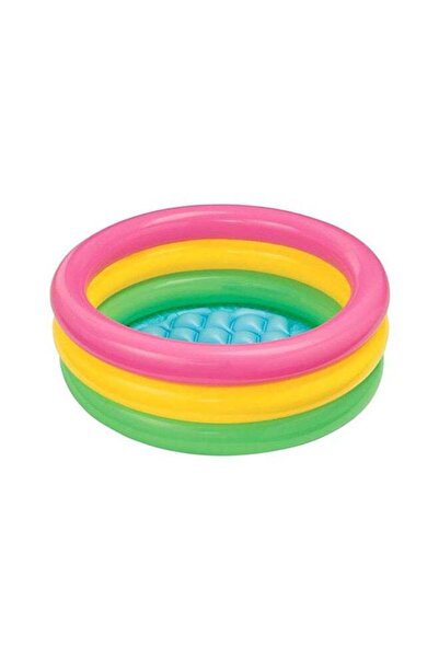Intex 3 Ring Rainbow Portable Inflatable Lightweight Compact Circular Swimming Pool 61x22cm